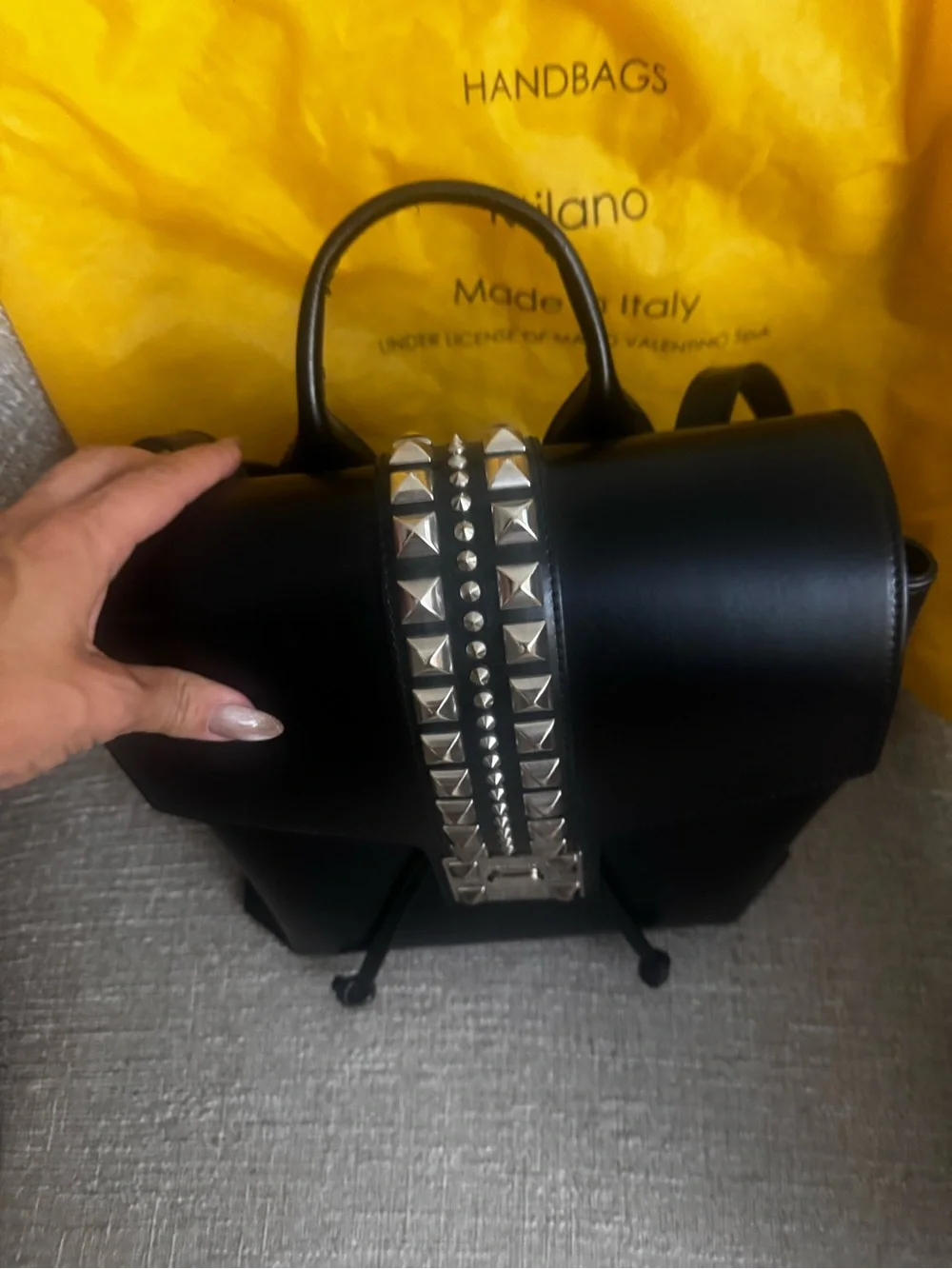 Valentino Mario Black Leather Crossbody with Silver Stud Accent